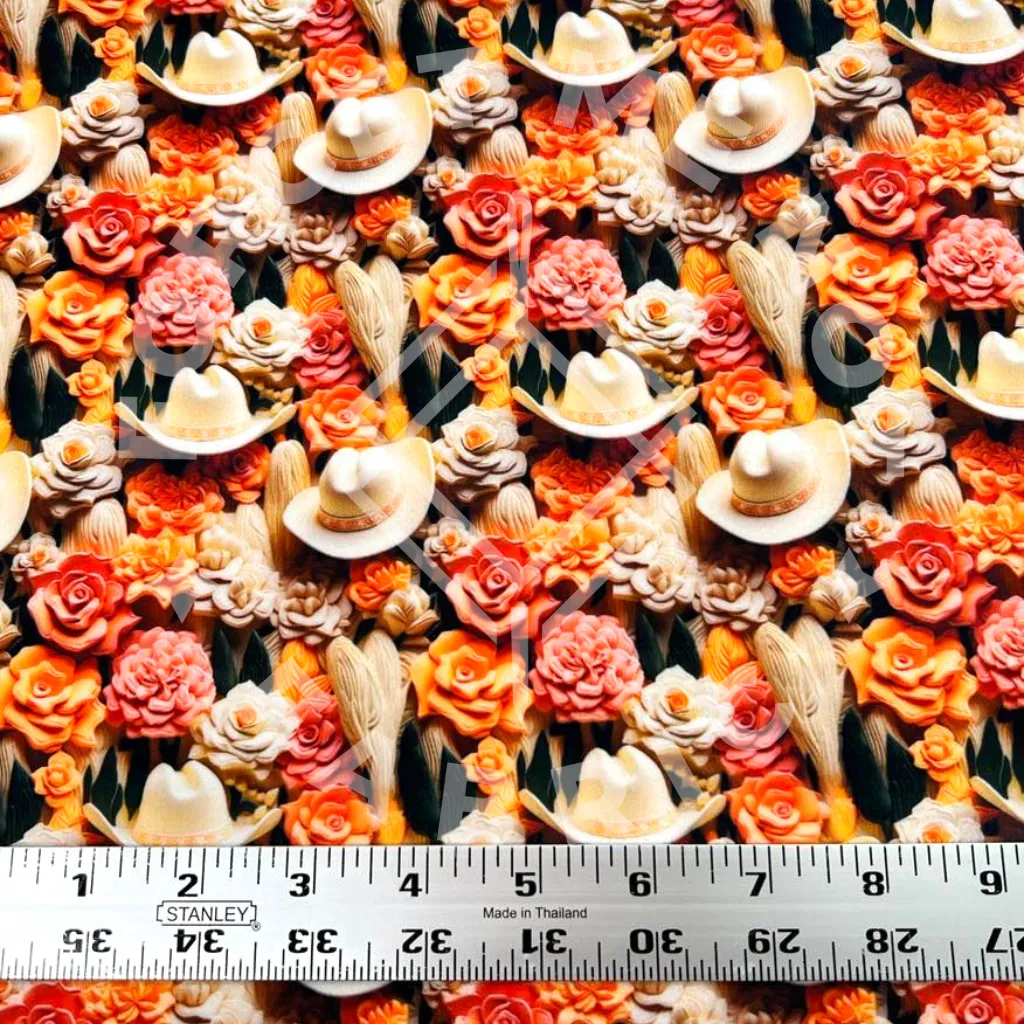 3D Floral Western Hats, Mediumweight DBP Fabric