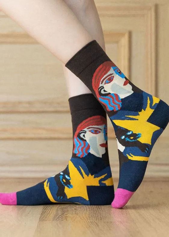 Beautiful Creative Color Paitings Cotton Mid Calf Socks