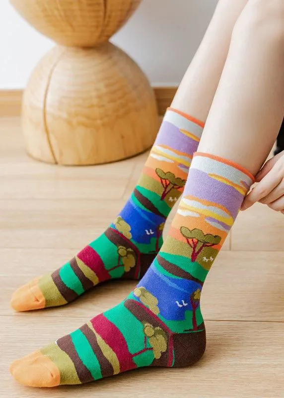 Beautiful Creative Color Paitings Cotton Mid Calf Socks