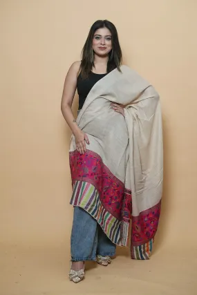 Beige Colour Kani Shawl With Kani Style Bold And Dense Border Gives Rich And beautiful Look.