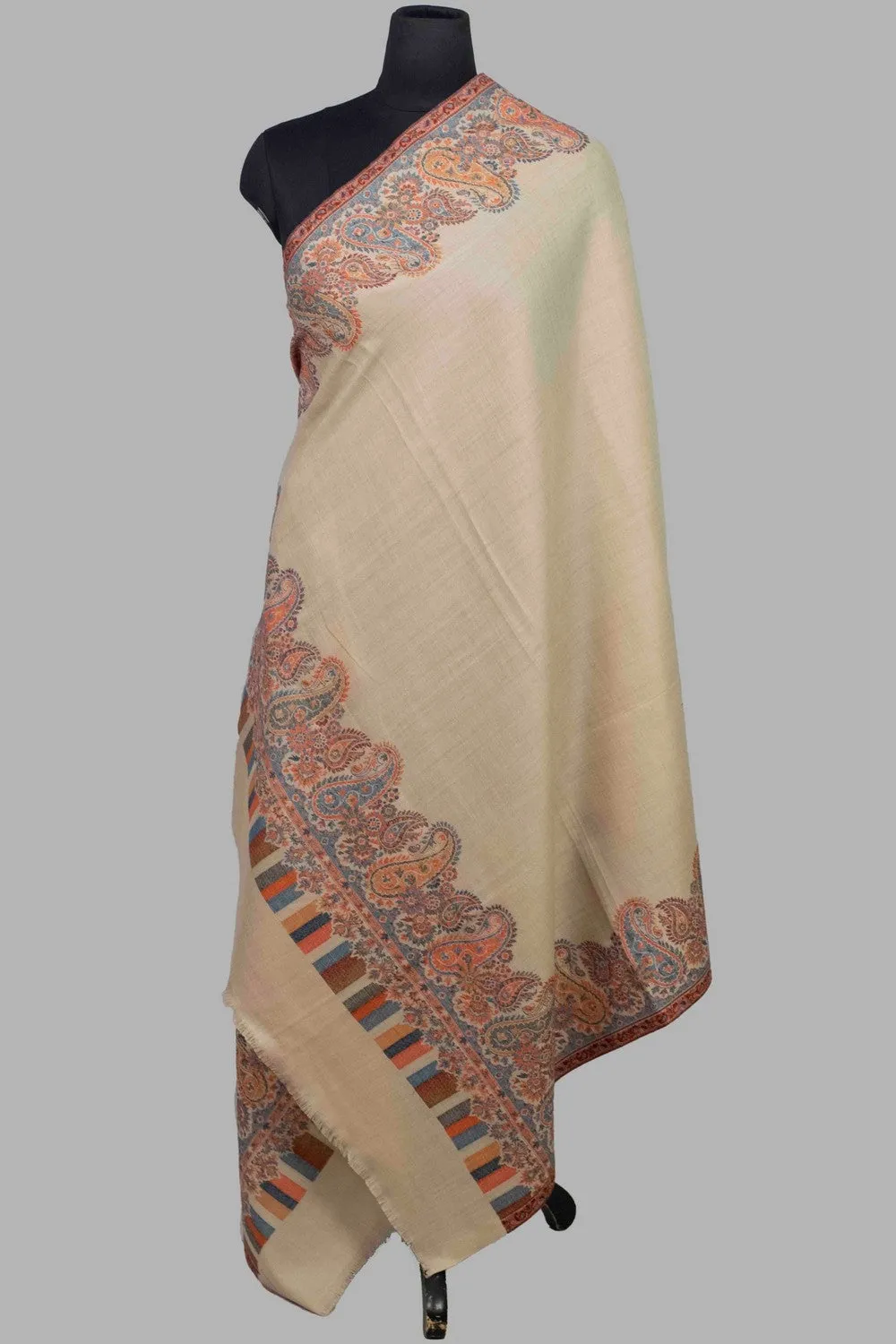 Beige Colour Shawl With Kani Style Bold And Dense Border Gives Rich And beautiful Look.