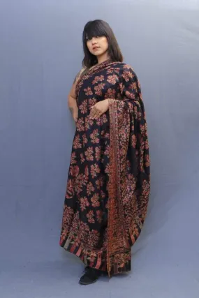 Black Colour Kani Shawl With All Over Bold And Dense Motifs Gives Rich And beautiful Look.