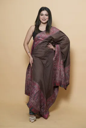 Brown Colour Kani Shawl With Kani Style Bold And Dense Border Gives Rich And beautiful Look.