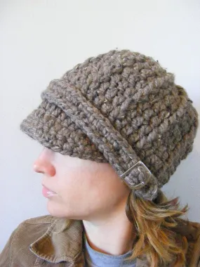 Brown marble buckle beanie winter hat