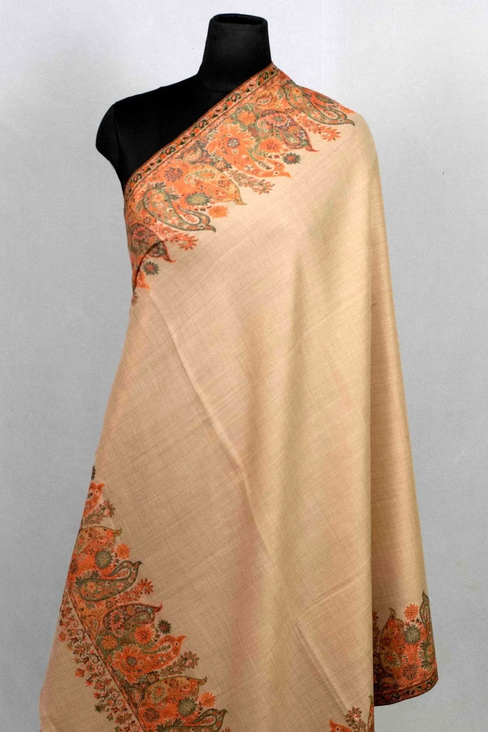 Brown Shawl With Flower Paisley Style Bold And Dense Border Gives Rich And beautiful Look.