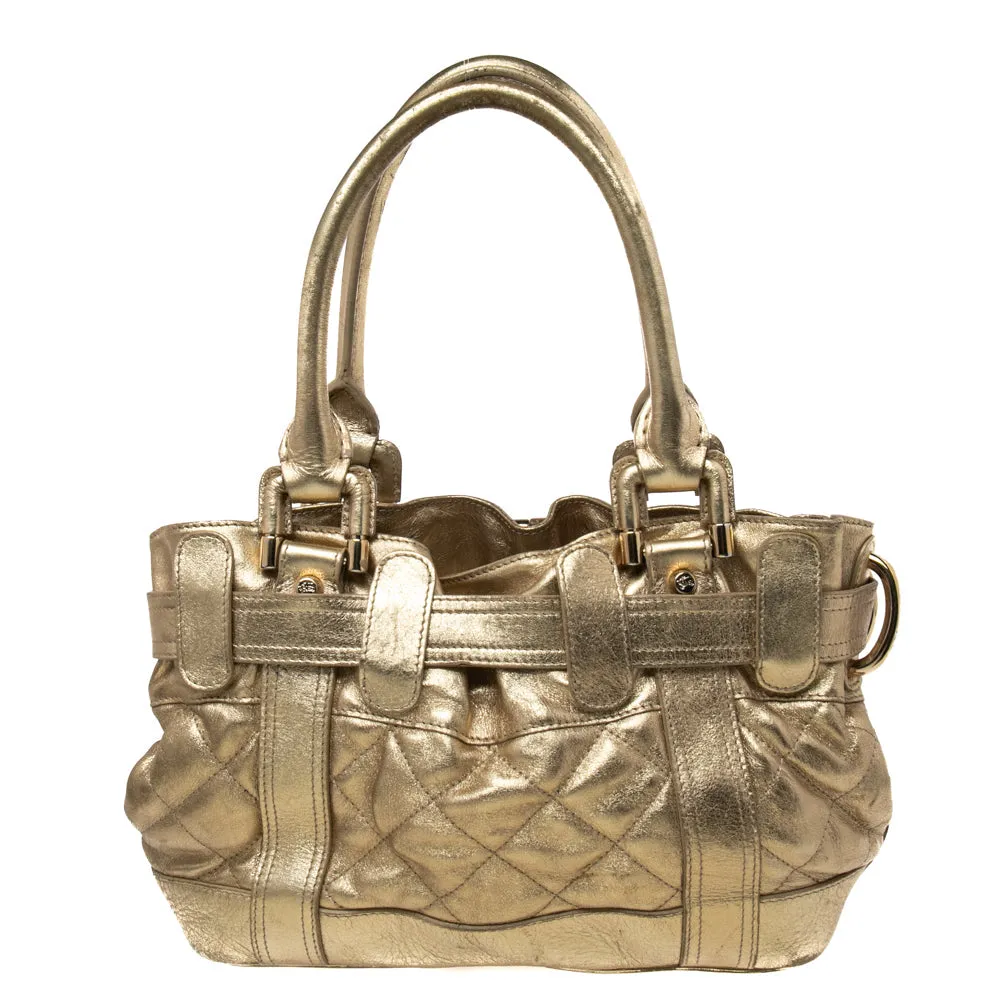 Burberry Metallic Gold Quilted Patent Leather Beaton Tote