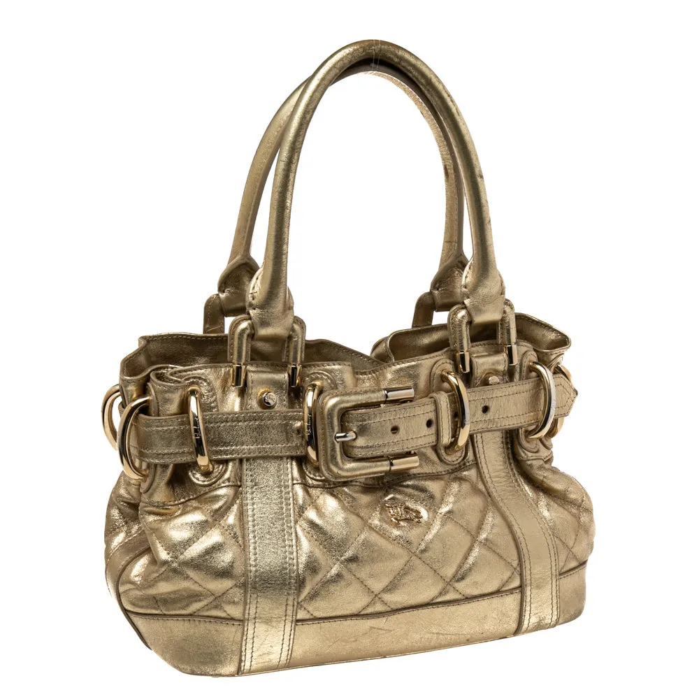 Burberry Metallic Gold Quilted Patent Leather Beaton Tote