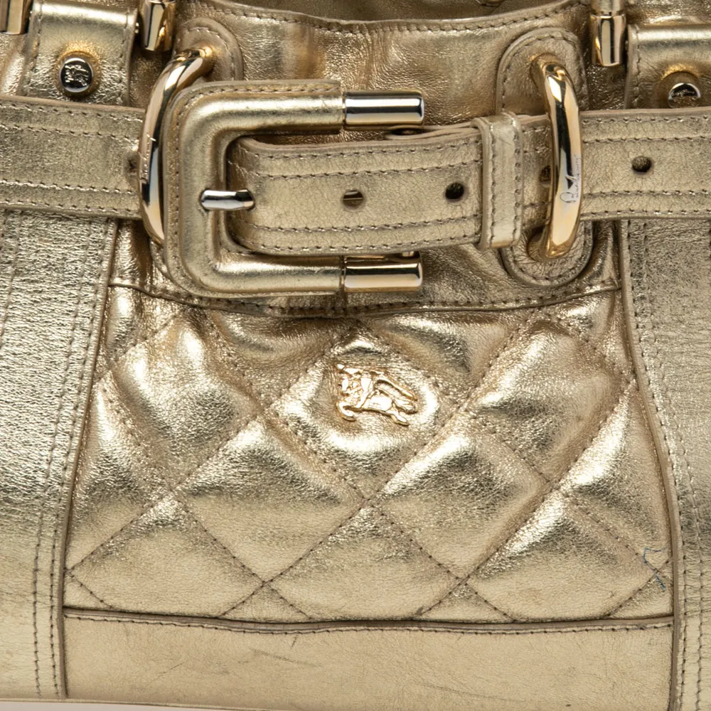 Burberry Metallic Gold Quilted Patent Leather Beaton Tote