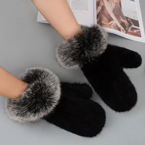 Colorful Mink Fur Gloves Hand-woven Mittens Thickened Warm Winter Fox Fur Gloves