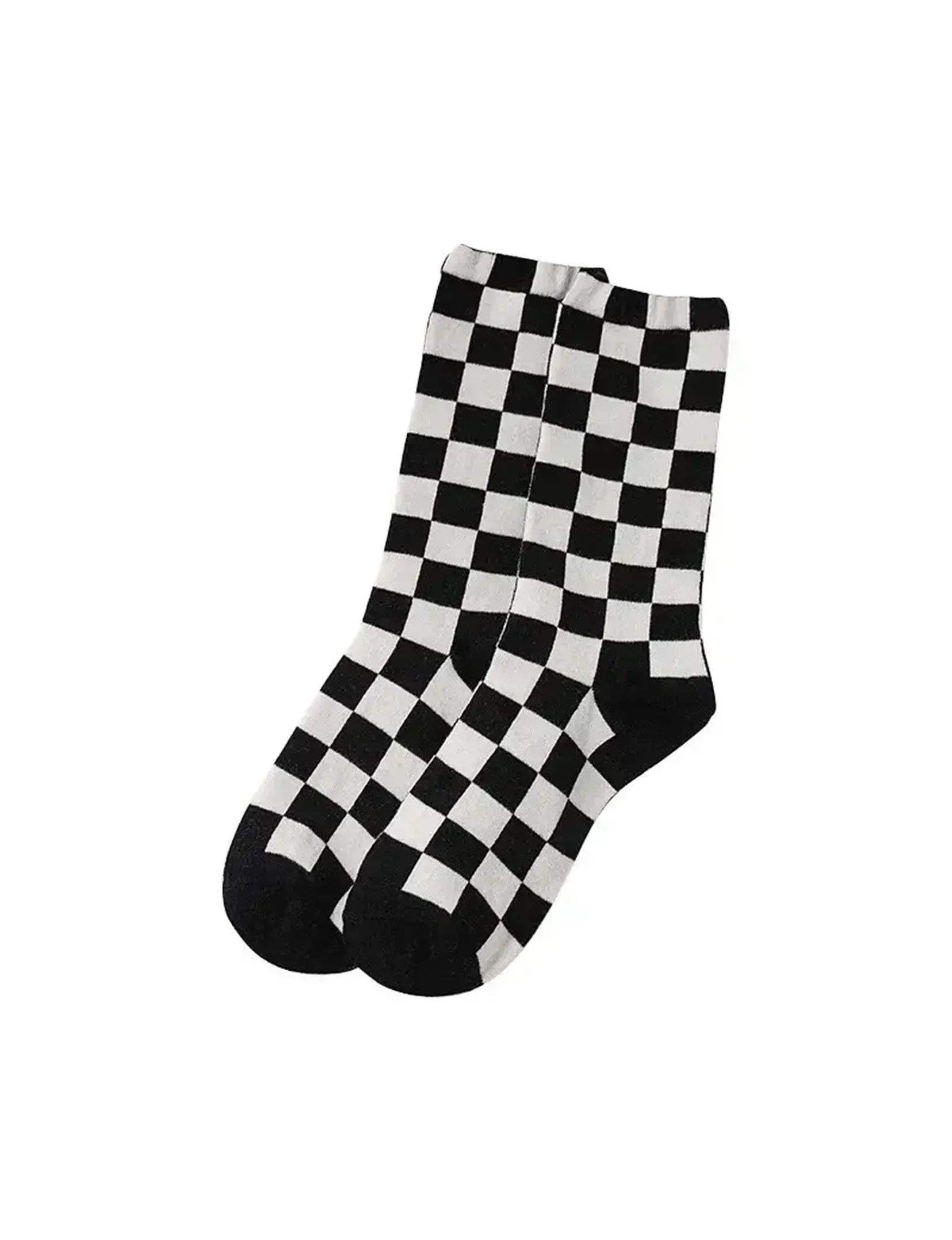 Colorful Plaid Crew Socks, Black