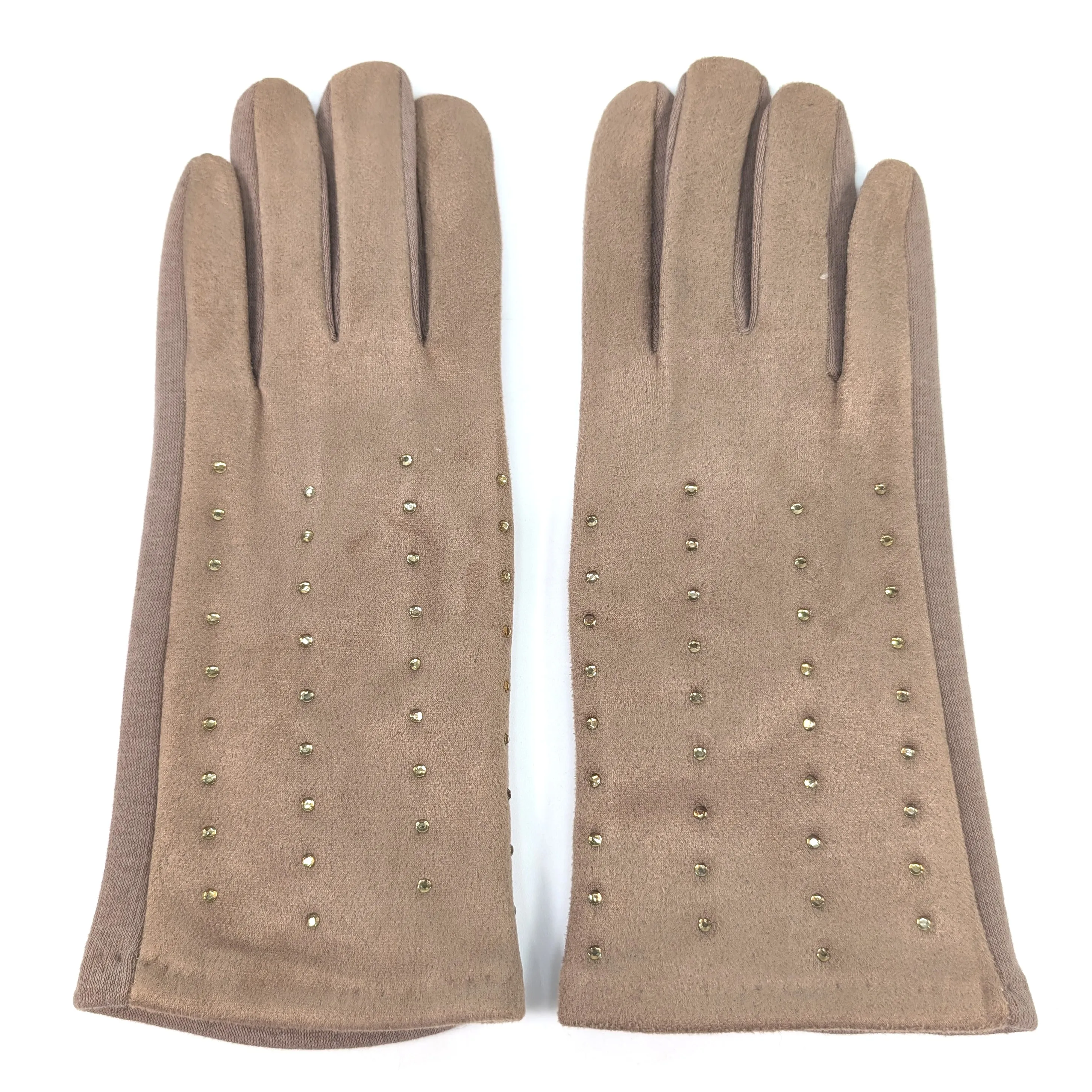 Diamante Suede Style Gloves - Biscuit