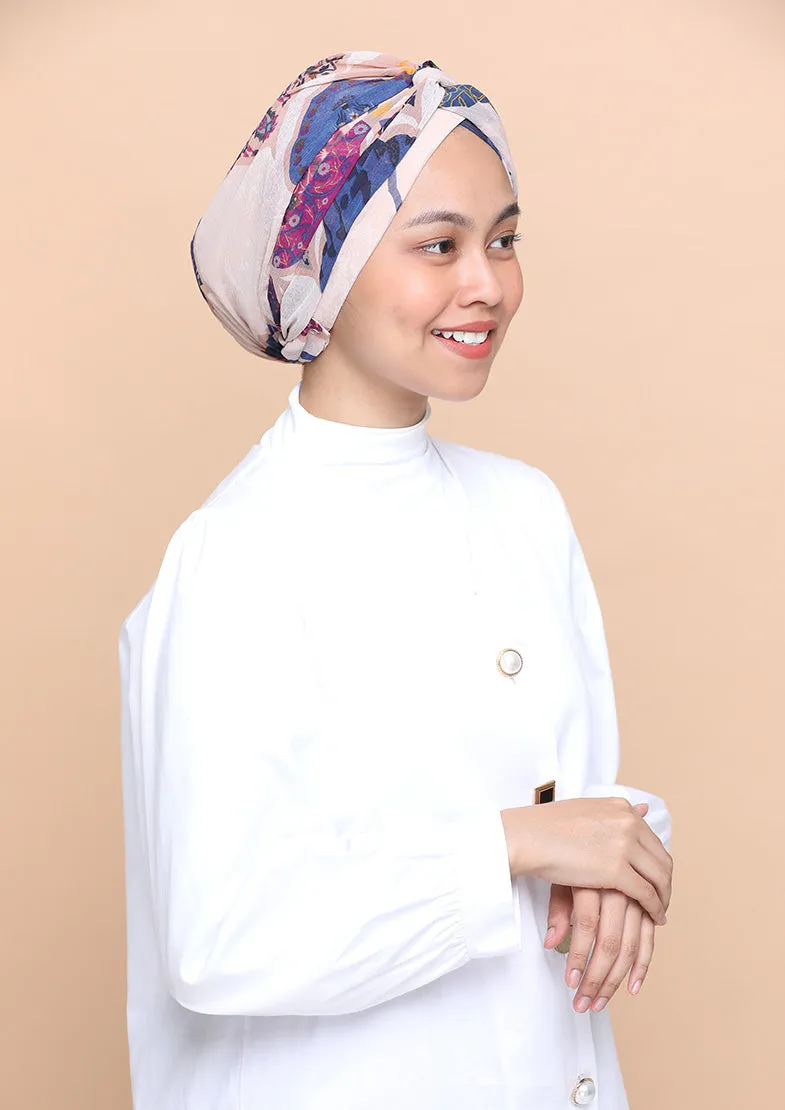 Dunyazad Beige- Cap Shawl- Mosaic Chiffon