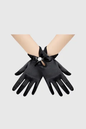 Elegant Bow-Adorned Satin Gloves