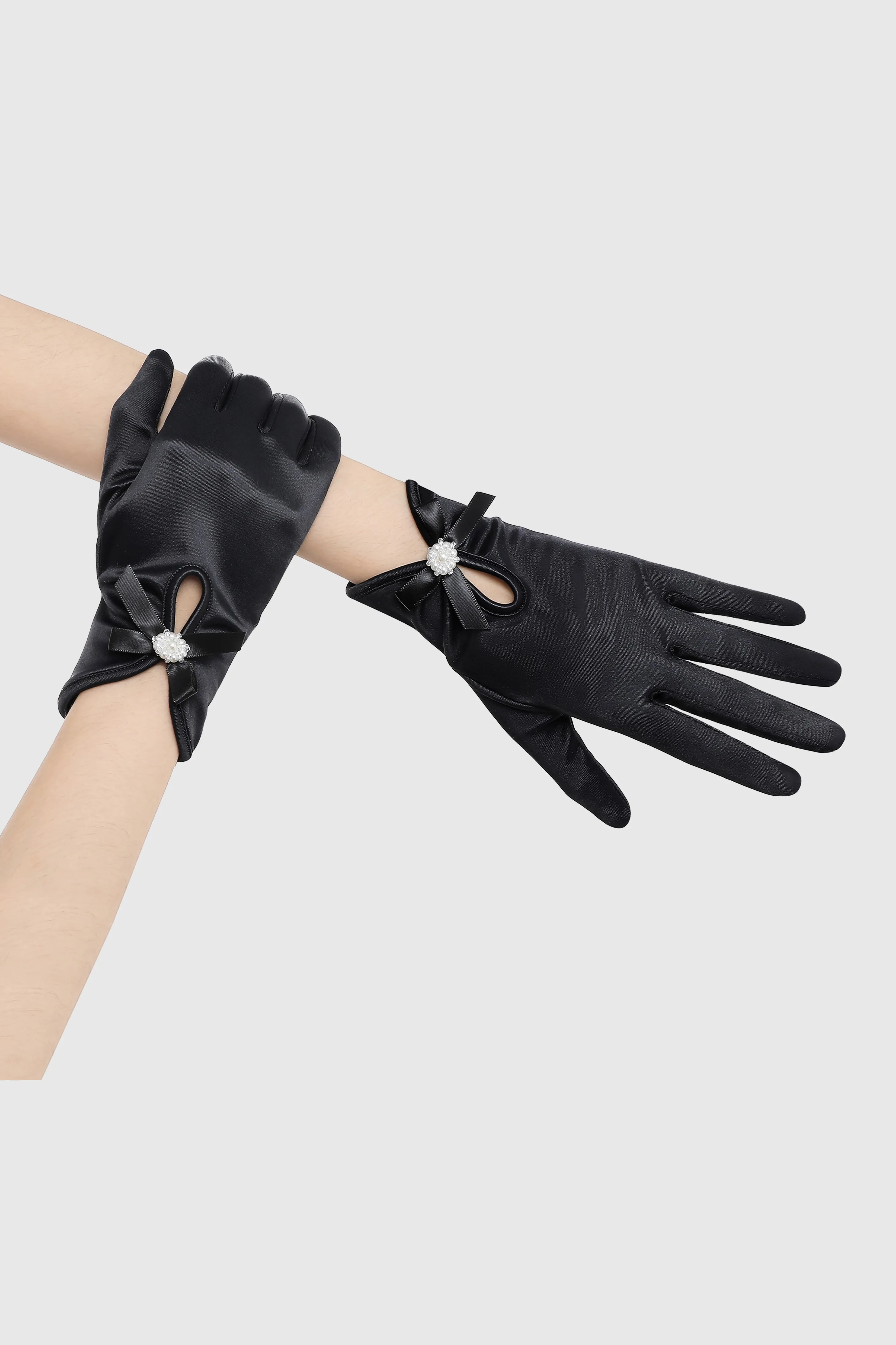 Elegant Bow-Adorned Satin Gloves