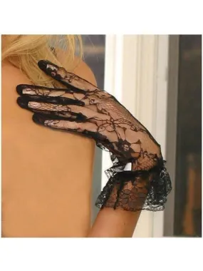 Elegant Moments 1260B Lace wrist length gloves with ruffle trim