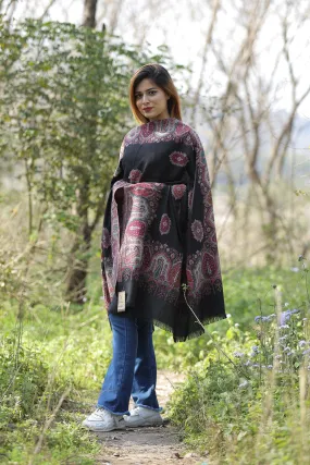 Exotic Charcoal Black Colour Shawl With Flower Pattern Style Bold And Dense Border Gives Rich And beautiful Look.