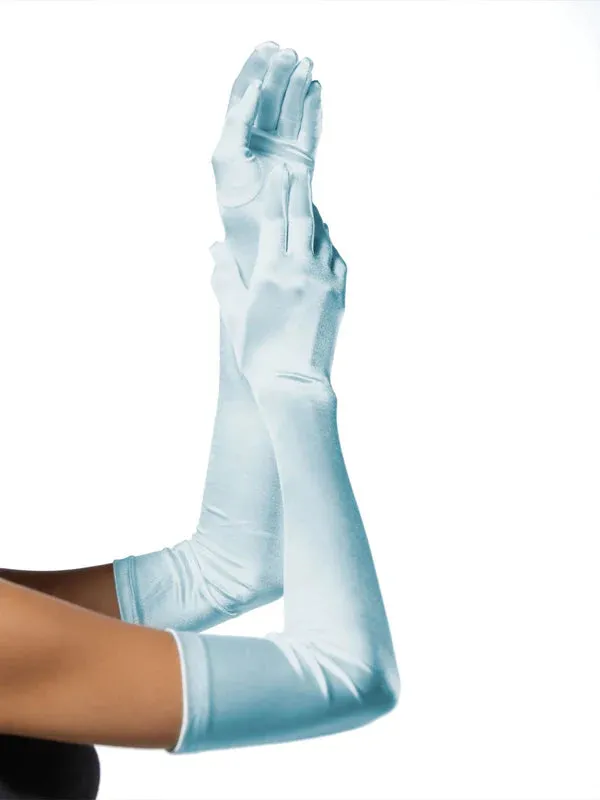 Extra Long Opera Length Satin Gloves Light Blue