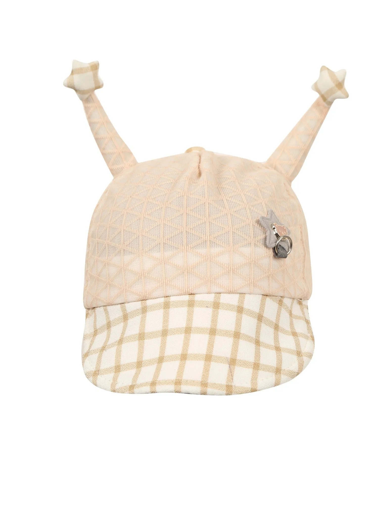 FabSeasons Self-Checkered Brown Caps/Hats for Boys & Girls (1-3 Years) with Antler, Velcro Adjustment