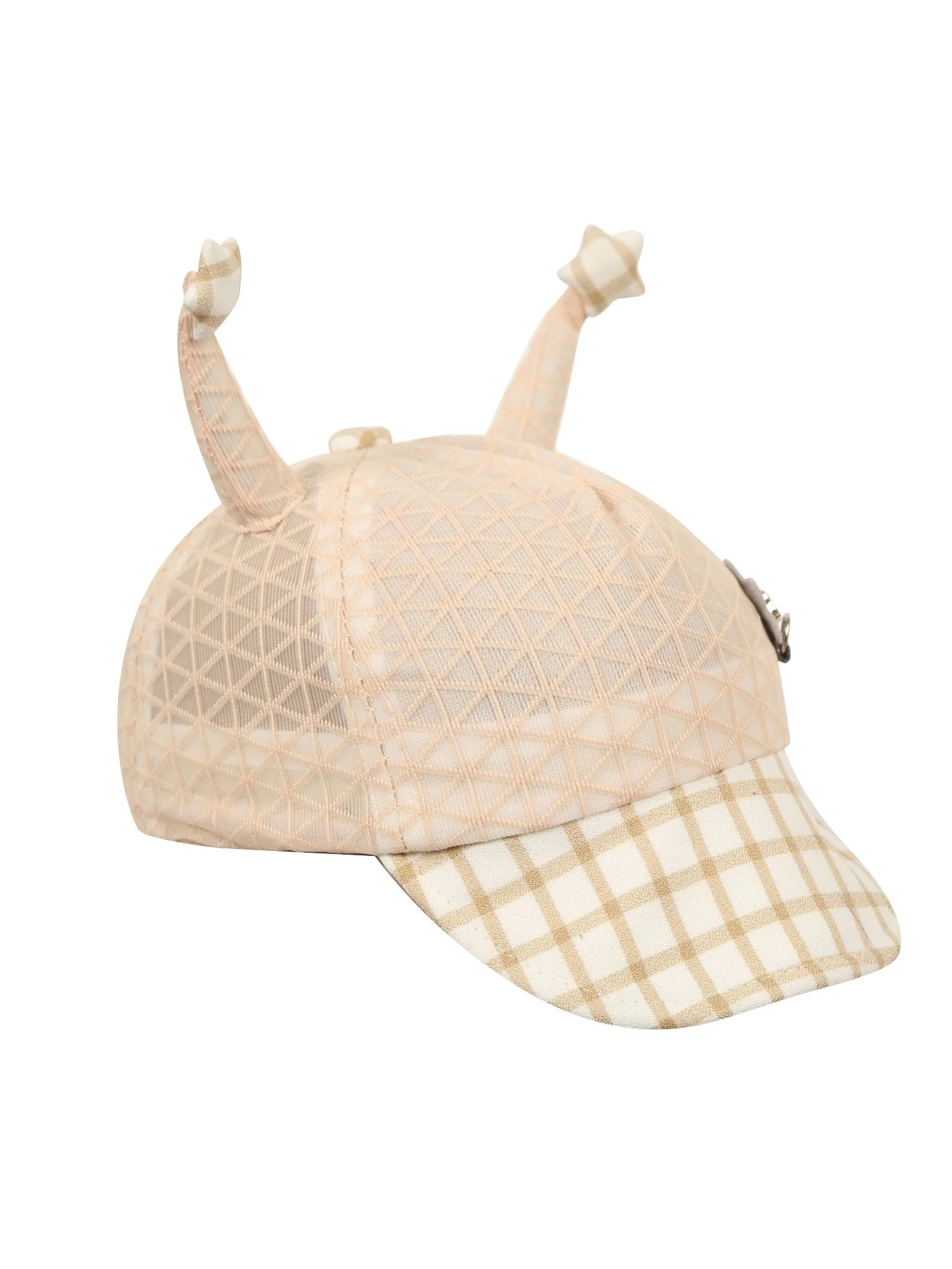 FabSeasons Self-Checkered Brown Caps/Hats for Boys & Girls (1-3 Years) with Antler, Velcro Adjustment