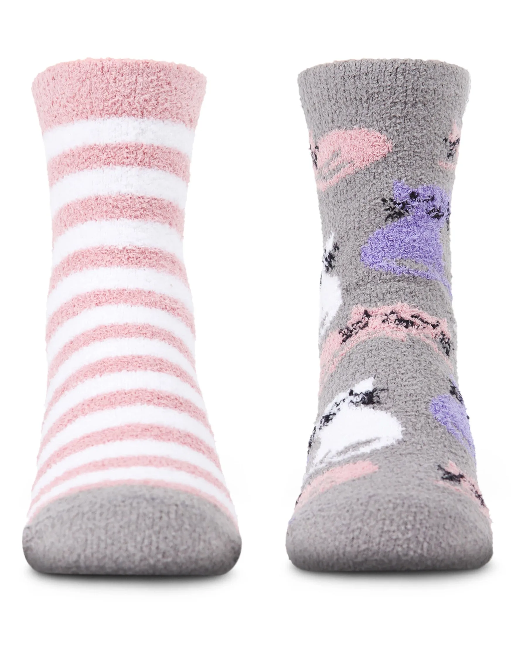 Girl's Kitty Cats Fuzzy Mid-Cut Socks 2-Pack