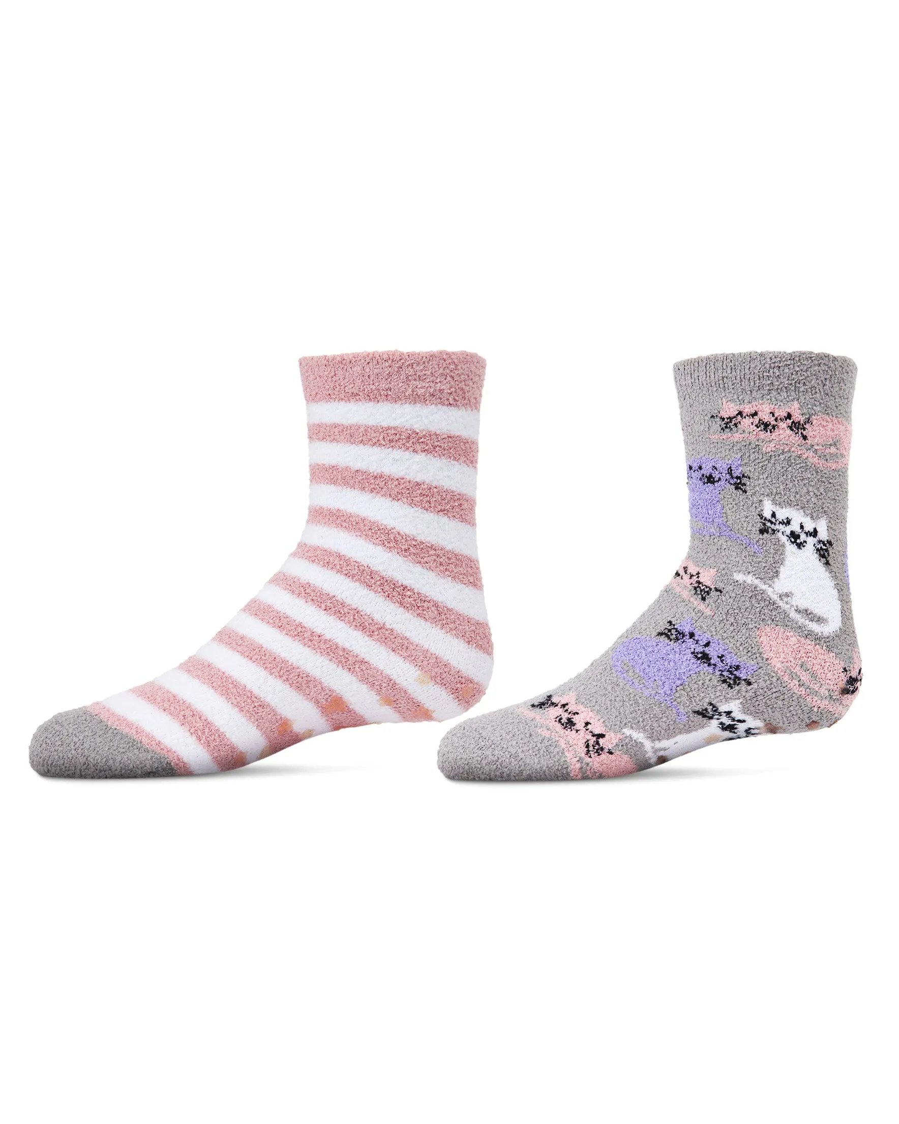 Girl's Kitty Cats Fuzzy Mid-Cut Socks 2-Pack