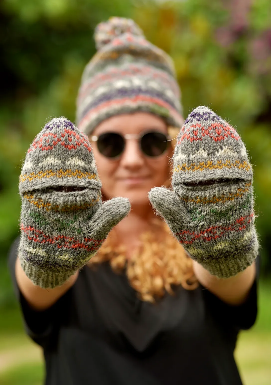 Handknited Brownish Multicolor Sherpa Mittens