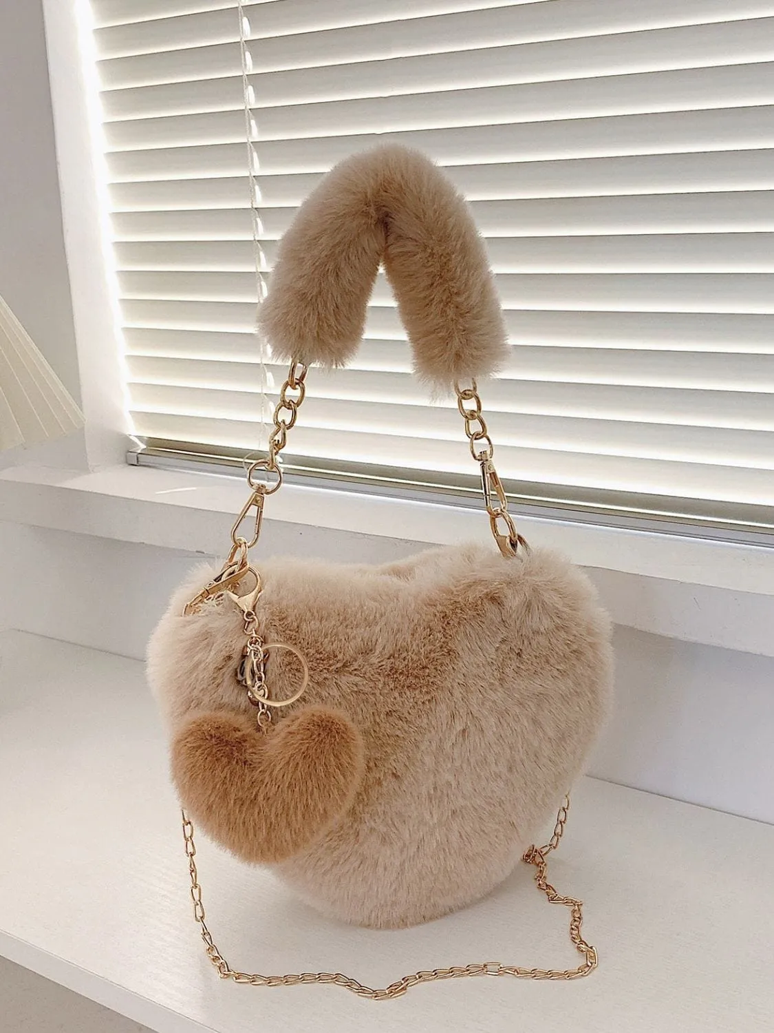 Heart Shape Faux Fur Handbag