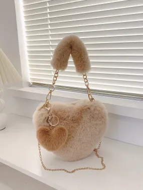 Heart Shape Faux Fur Handbag