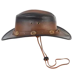 Large Brim Dual Tone Genuine Cow Leather Fancy Unisex Cowboy Hat