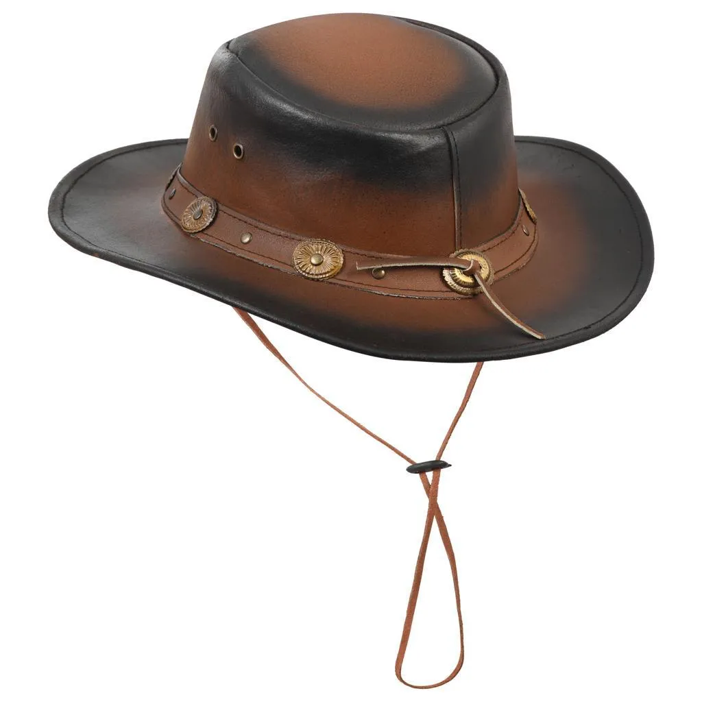 Large Brim Dual Tone Genuine Cow Leather Fancy Unisex Cowboy Hat