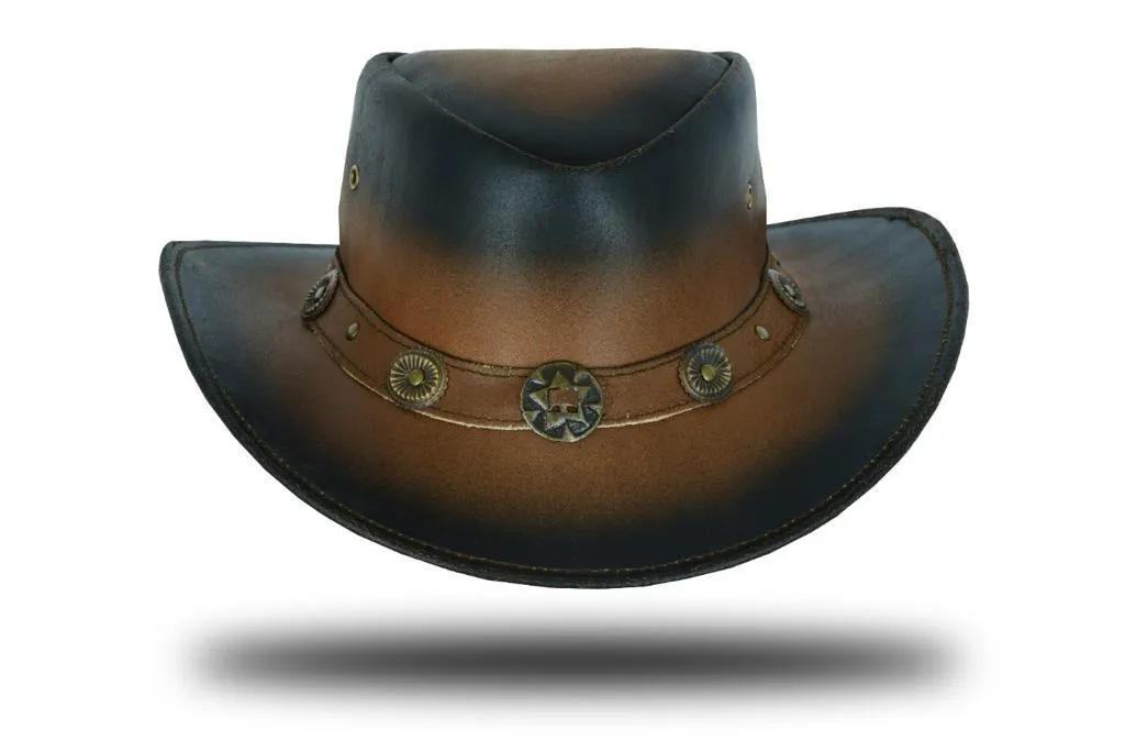 Large Brim Dual Tone Genuine Cow Leather Fancy Unisex Cowboy Hat