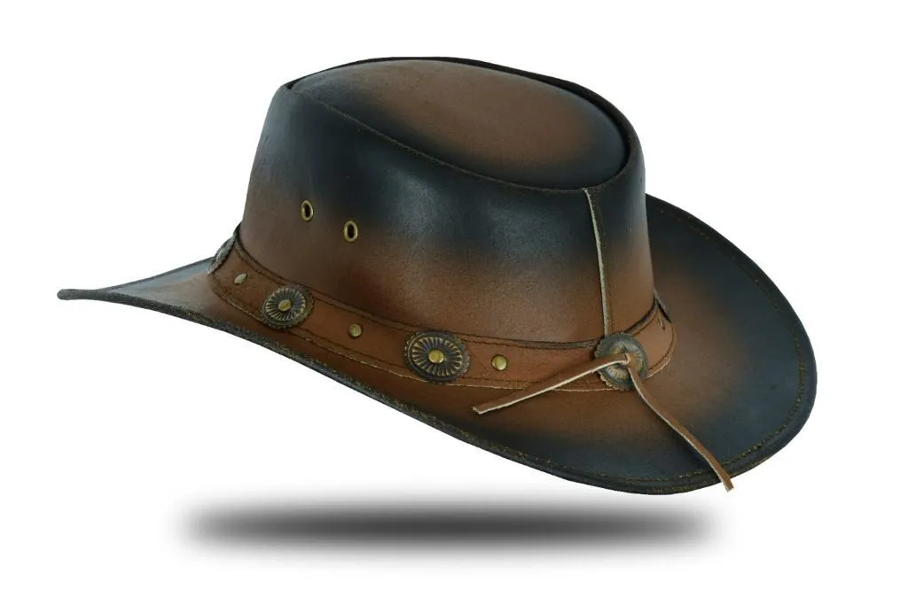 Large Brim Dual Tone Genuine Cow Leather Fancy Unisex Cowboy Hat