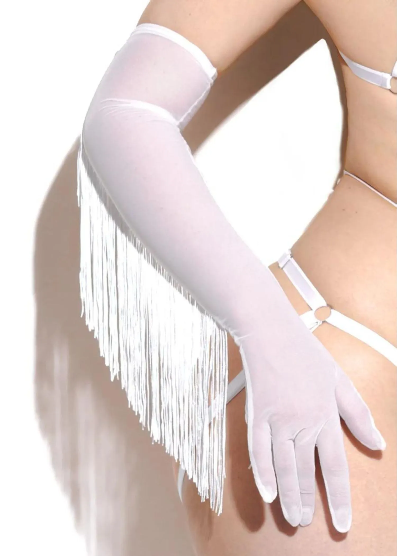 Long Mesh Gloves With Fringe (White)