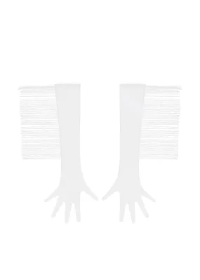 Long Mesh Gloves With Fringe (White)