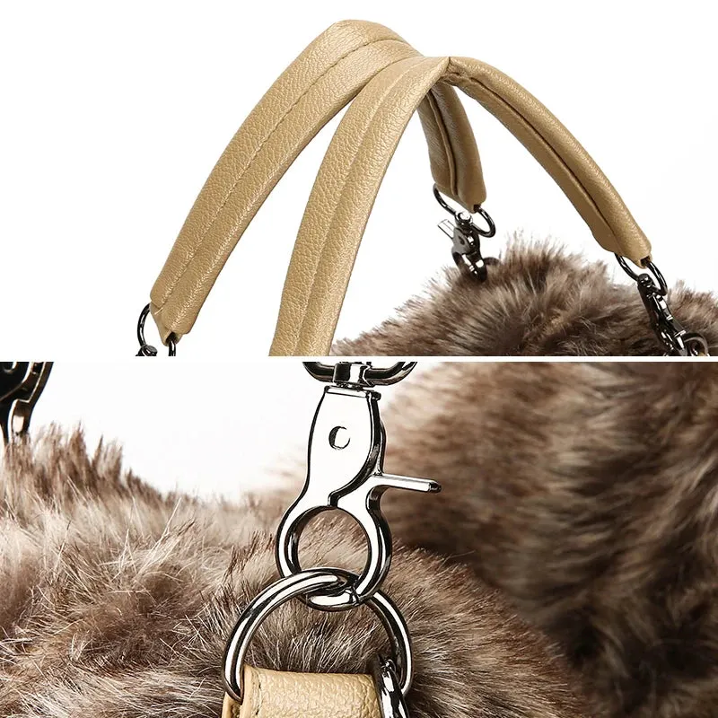 Luxury Faux Fur Tote Bag - Trendy Winter Handbag with Plush Rivet Design for Women