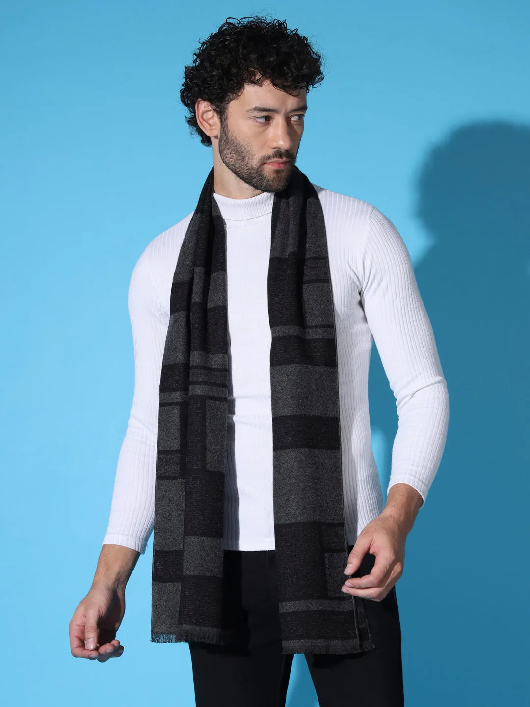 Masculine Checkered Grey and Black Muffler: Stylish Essential