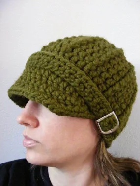 Olive green buckle beanie winter hat