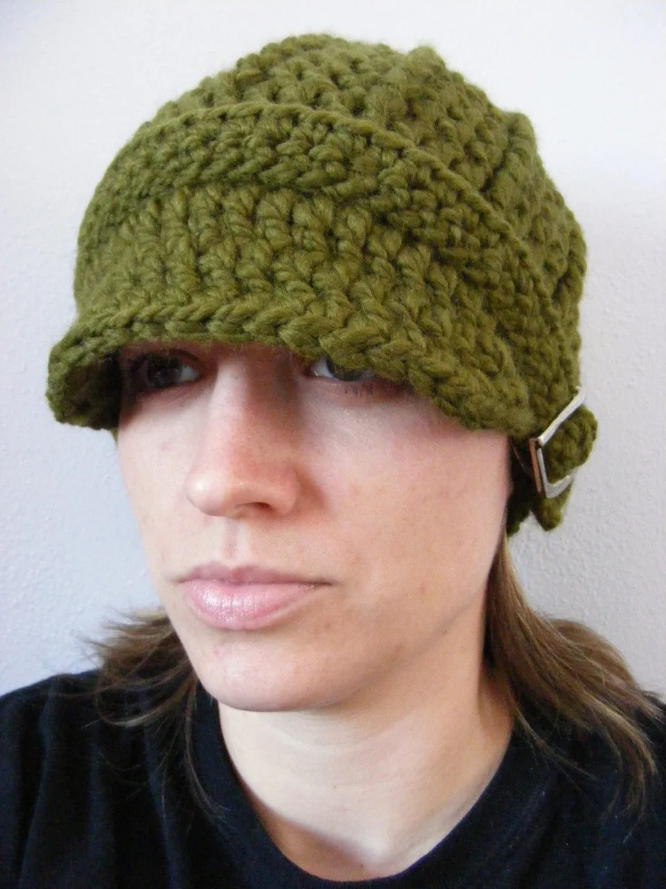 Olive green buckle beanie winter hat