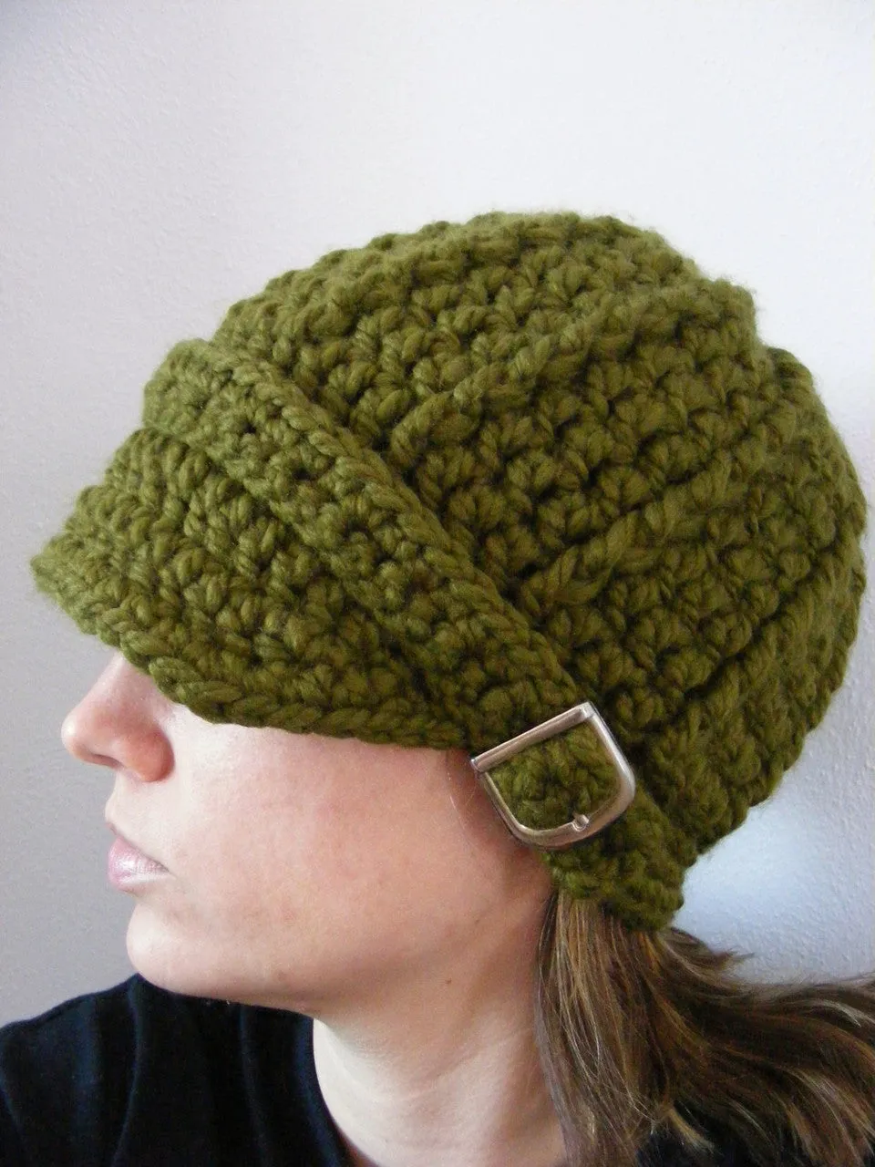 Olive green buckle beanie winter hat