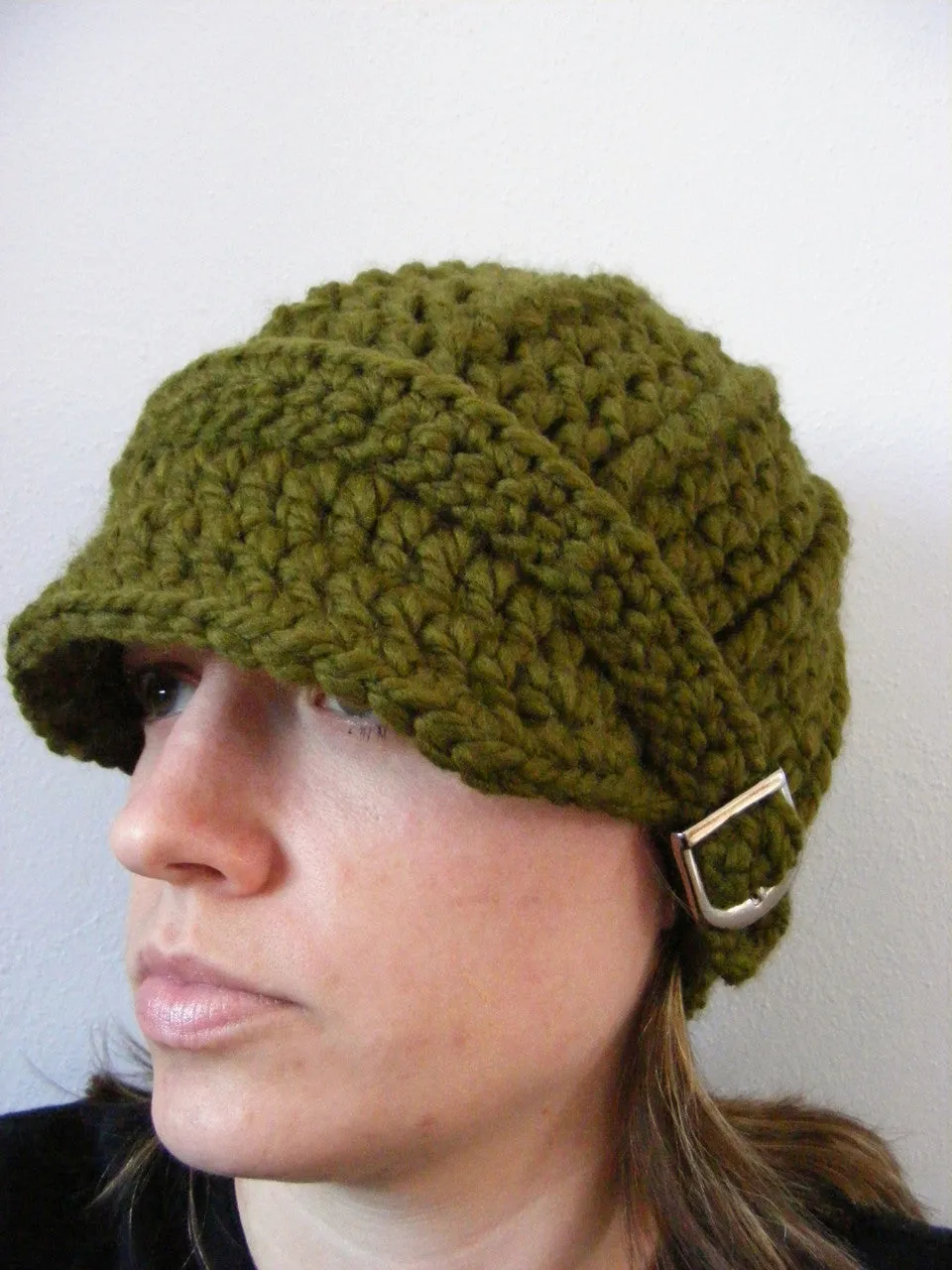 Olive green buckle beanie winter hat