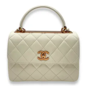 Quilted Trendy CC Small White Top Handle Bag in Lambskin, Rose Gold hardware