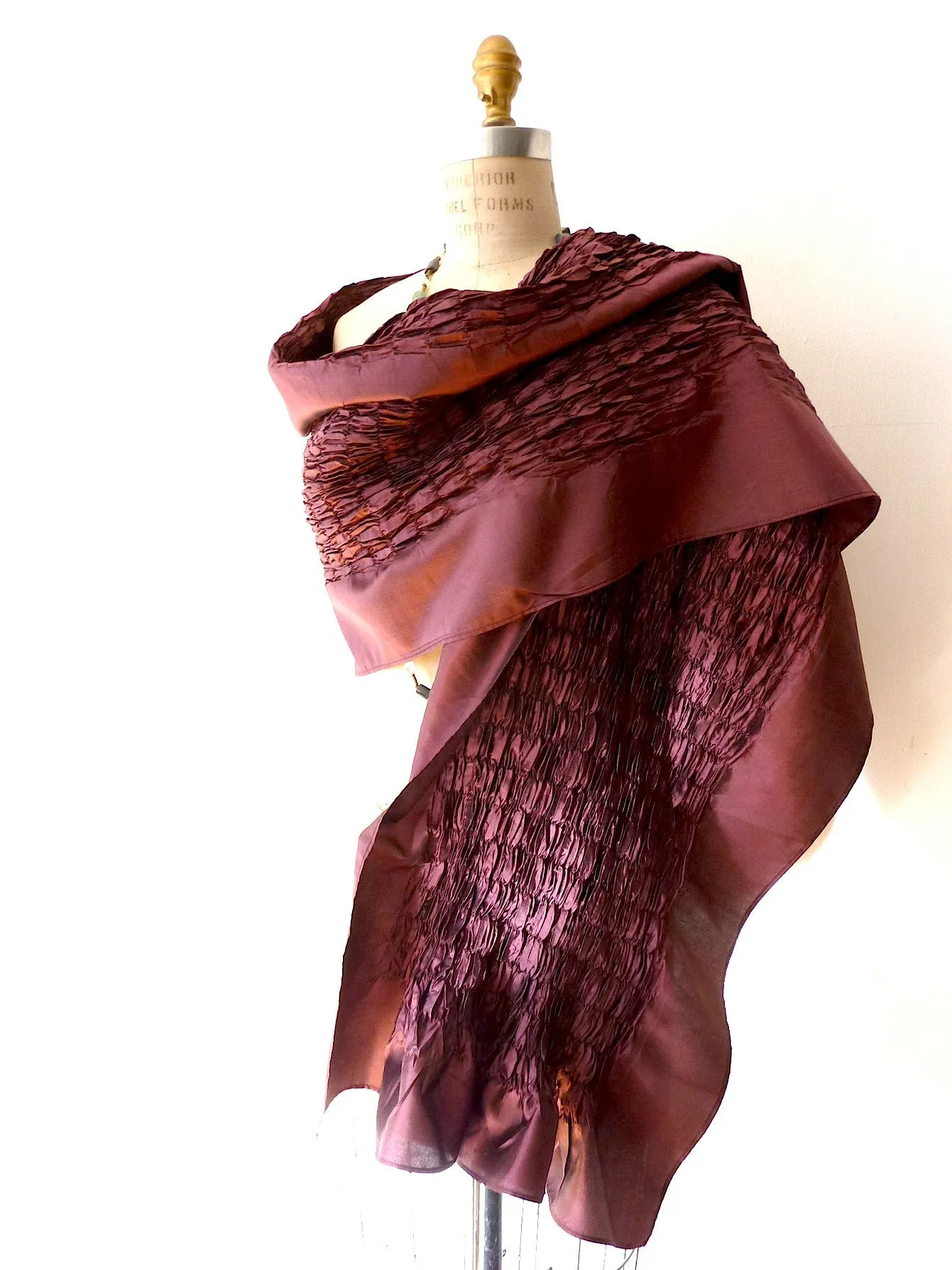 Thai Silk Taffeta Opera Shawl Eggplant