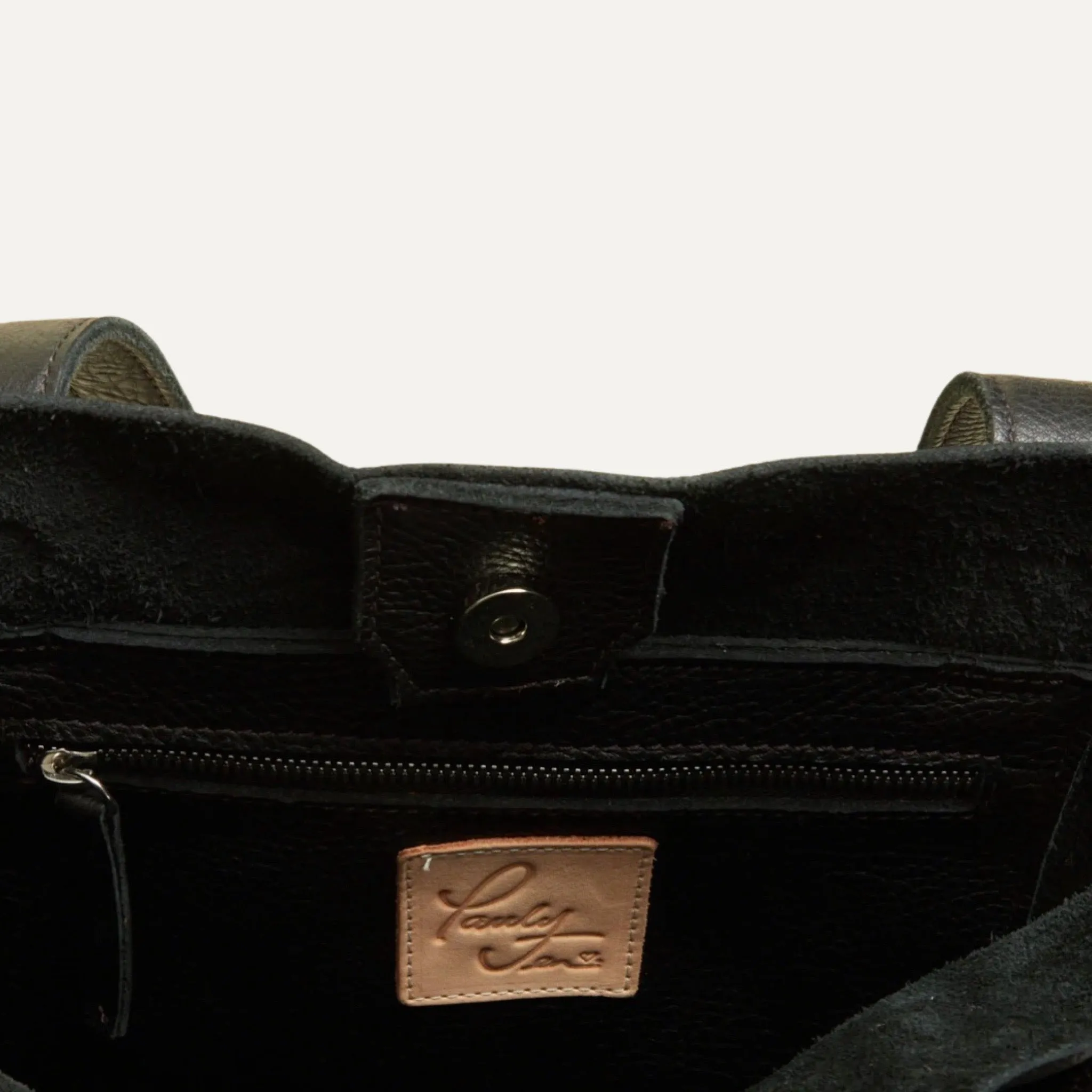 Tote Bag | Black Leather   Black Suede Stripe   Silver Piping "The Amy"