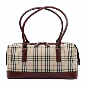 Trendy Inspired Burberry Burberry Burberry Shoulder Bag In Burgundy Check Canvas And Leather