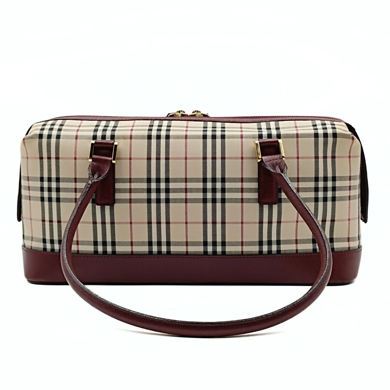 Trendy Inspired Burberry Burberry Burberry Shoulder Bag In Burgundy Check Canvas And Leather