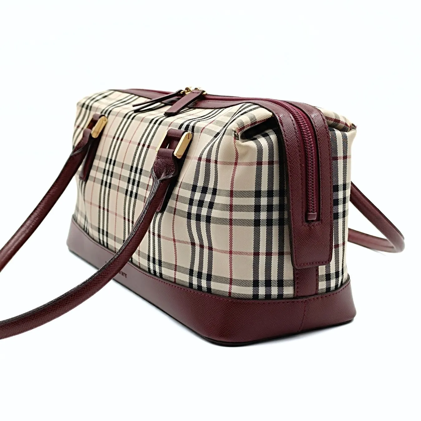 Trendy Inspired Burberry Burberry Burberry Shoulder Bag In Burgundy Check Canvas And Leather