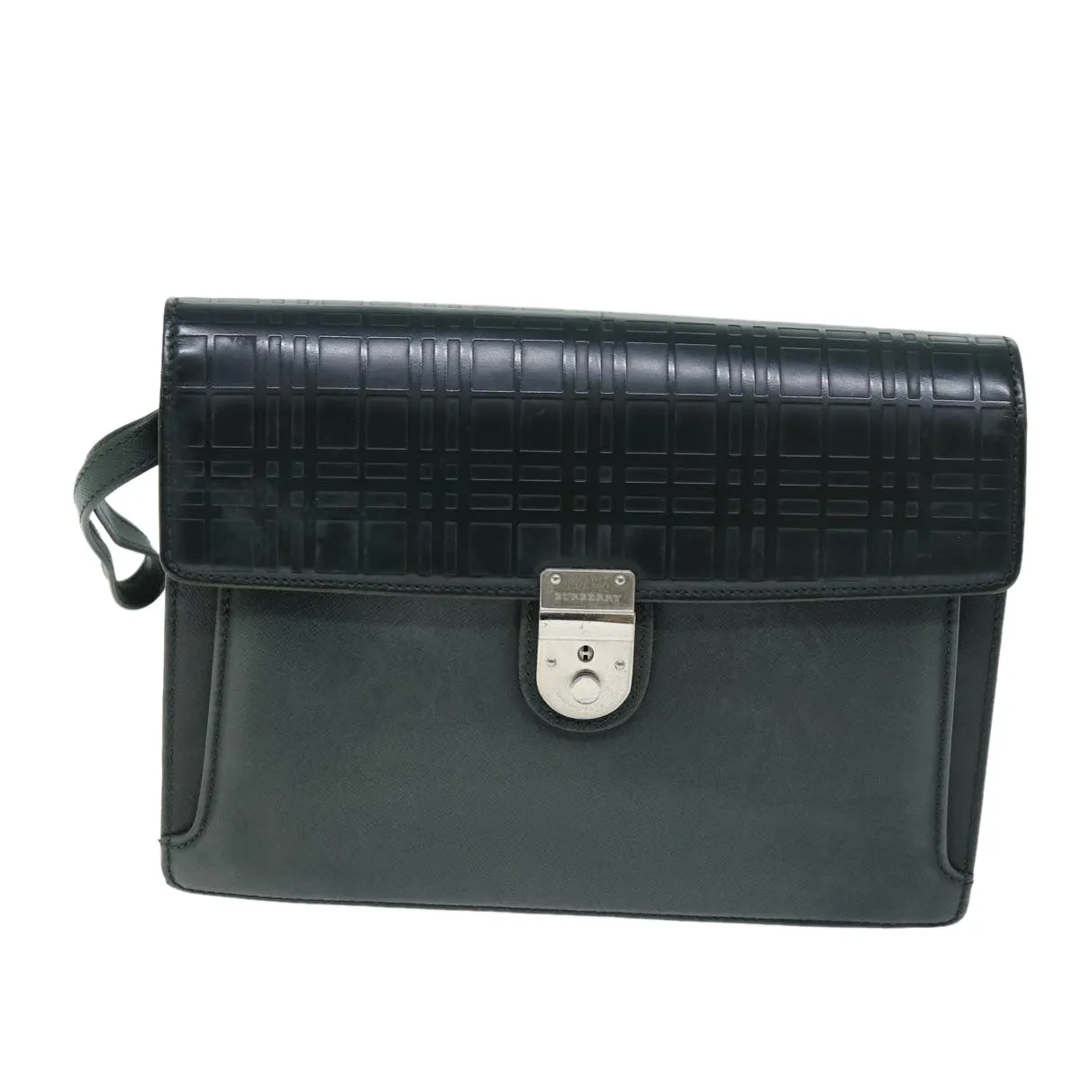 Trendy Inspired Burberry Clutch Bag Leather Green Auth Bs14503