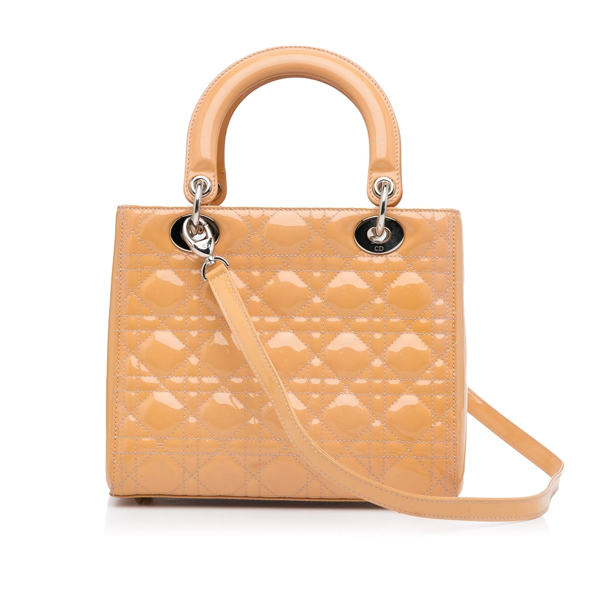 Trendy Inspired Dior Lady Dior Medium Light Orange Cannage Quilted Patent Leather