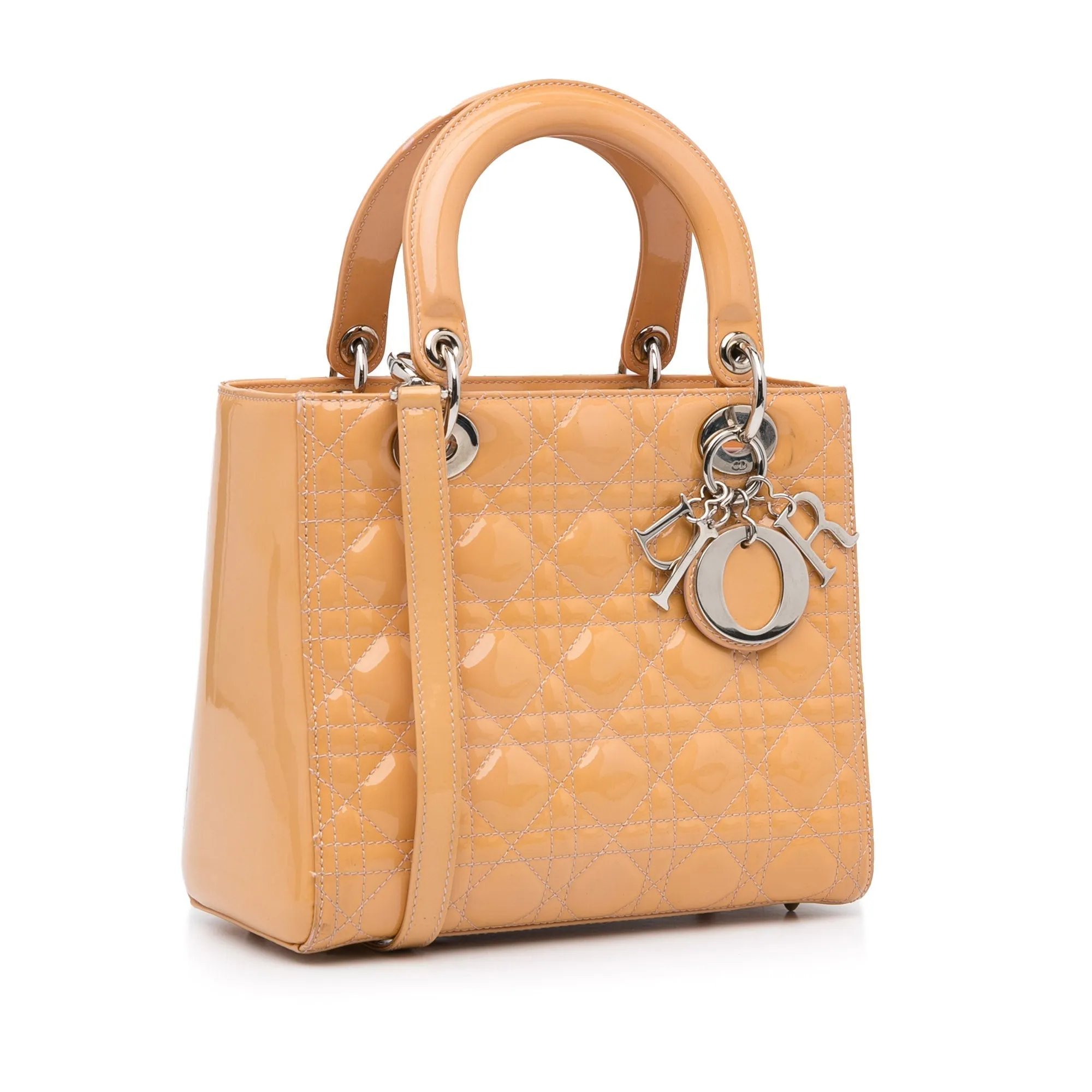 Trendy Inspired Dior Lady Dior Medium Light Orange Cannage Quilted Patent Leather