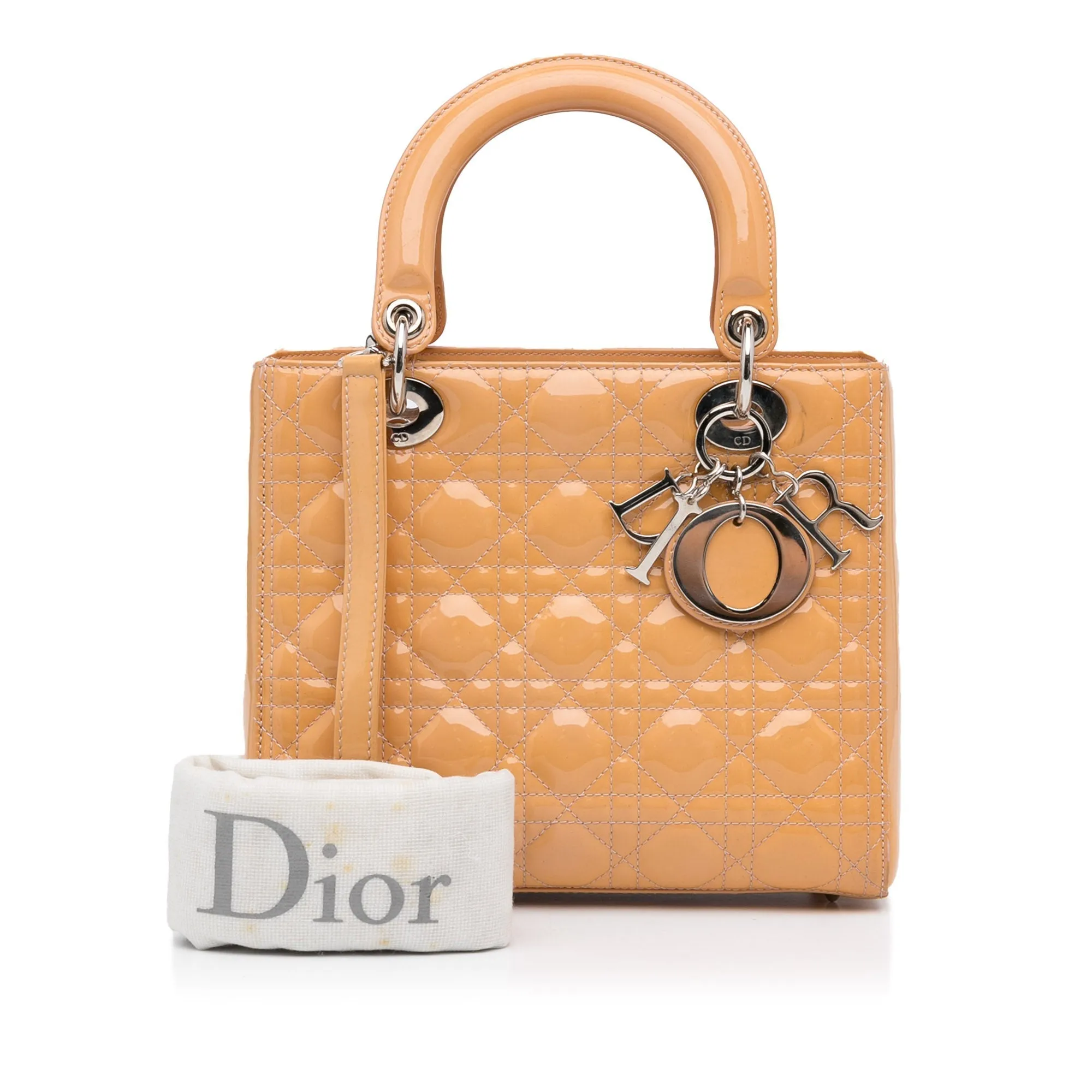 Trendy Inspired Dior Lady Dior Medium Light Orange Cannage Quilted Patent Leather